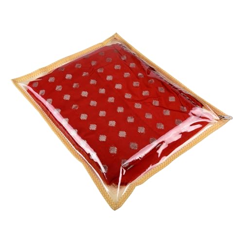 Image of Kuber Industries cotton Saree Cover|Elephant Design Clothes Storage Bag|Single Packing Saree with Zip Closure|Wardrobe Organizer|Pack of 12|Cream