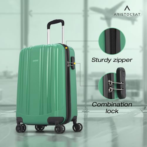 Image of Aristocrat Polypropylene Spinner Fronx Cabin Trolley Bag 55cm Small Hard Sided Luggage|Smooth 8 Wheels Suitcase for Travel|Combination Lock with Sturdy Zipper|3 Years Domestic Warranty (Pista Green)