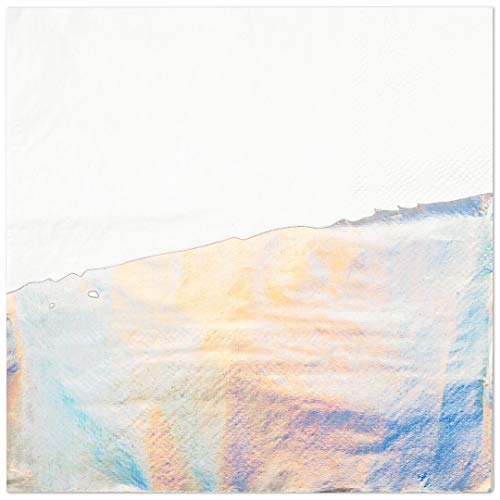 Andaz Press Iridescent Holographic Silver Foil Dipped 5-Inch Cocktail Napkins Bulk 50-Pack Count, 3-Ply Disposable Modern Lunch Napkins For Iridescent Theme Party, Mermaid, Unicorn, Baby Shower #TOP25
