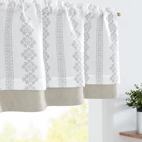 jinchan Stripe Linen Kitchen Valance Curtain, 50x18, 1 Panel, Black