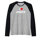 I love AMZN - stock ticker gifts Raglan Baseball Tee