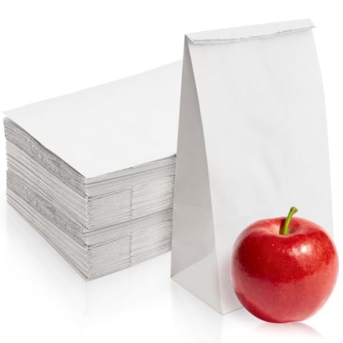 BadenBach 50 Pack 4 Lb White Paper Lunch Bags 9.57 5.123 Small Bread Bags Bulk Heavy Duty Kraft Paper Sacks for Grocery Wrapping Retail Shopping Bakery Party Favors DIY Craft