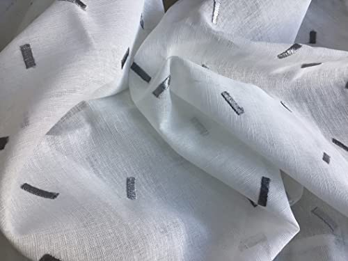 mauro Paire de Rideaux vitrages voilages Droits - Passe-Tringle - Largeur 60/90 - brodés Couleur Couleur Blanc/Gris - 60x240 cm