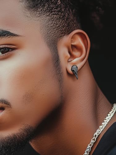 ChainsHouse Viking Earrings for Men, Raven Skull/Celtic Cross Ear Studs, Stainless Steel/Black/Gold Plated Punk Gothic Earrings, Lightweight Hypoallergenic Stud Jewelry with Gift Box2