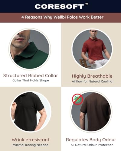 Image of Wellbi Eco-Friendly Bamboo Polo T Shirt | Mens Stylish Casual Regular Fit | Comfortable Soft | Trendy Breathable Lightweight | Quality Modern Essential Fashion