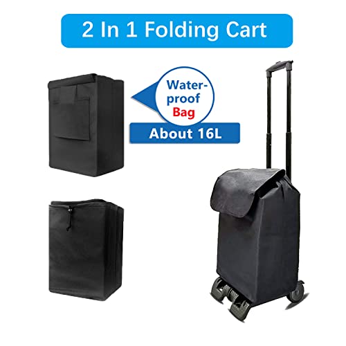 Folding Shopping Cart Utility Rolling Crate Compact Hand Truck Dolly on Wheels with Removable Waterproof Bag Telescoping Handle Heavy Duty 50kg/110lbs for Moving Travel Grocery Laundry Office(Black) by FELICON - Image 6
