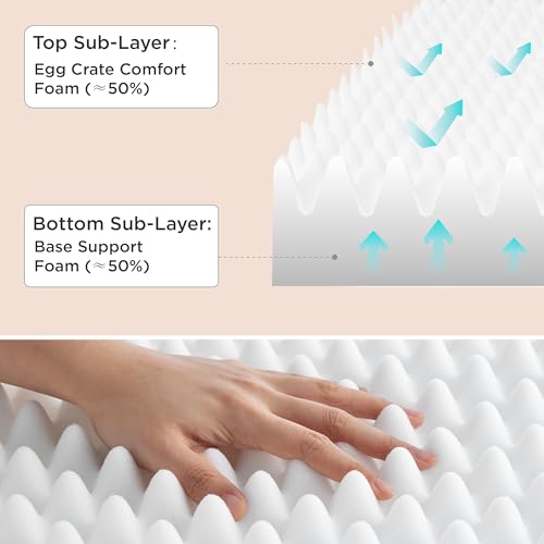 BEDSURE waschbares Hundebett für Grosse Hunde - 104x69x8.5cm Komfort Hundekissen mit Rutschfester Basis und abnehmbarem waschbarem Bezug, Eierkarton-Schaumstoff Hundematte, Grau - Nicht Wasserdicht