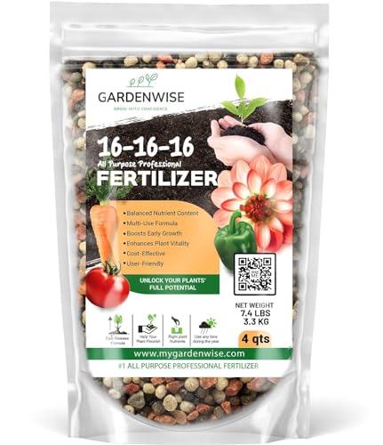 Image of GARDENWISE 16-16-16 All Purpose Professional Fertilizer - Lawn & Flower & Tree & Shrub & Vegetable Garden Fertilizer (4 QUARTS)