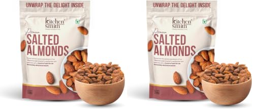 Image of KitchenSmith Jumbo Salted Almond - 250gm | Badam Giri, Naturally Sourced Crunchy Badaam & High In Antioxidant | Naturally Sweet And Tasty | Energy Booster | Dry Fruits (Air Tight Pouch) (Pack of 2)