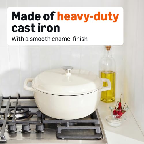 Image of Amazon Basics Enameled Cast Iron Dutch Oven Pot with Lid, Round, Dual Handles, Heavy-Duty, Oven Safe for Stews, Roasting, Baking, 7.3-Quart, White