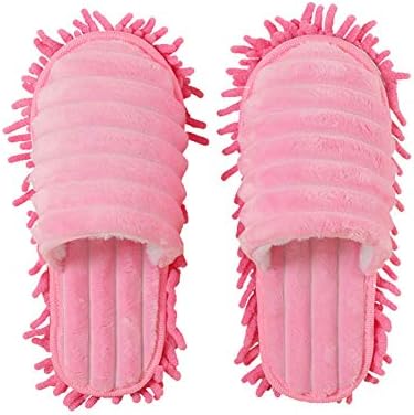 Lyfree Microfiber Chenille Mop Slippers Super Absorbent Water Detachable Washable Dusting Slippers for Women and Men, Pink