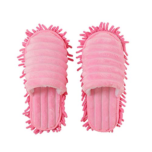 Lyfree Microfiber Chenille Mop Slippers Super Absorbent Water Detachable Washable Dusting Slippers For Women And Men, Pink #TOP1