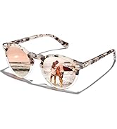 CARFIA Retro Polarized Sunglasses for Women UV Protection Acetate Classic Vintage Style Round Shades