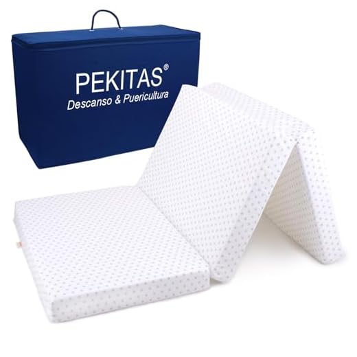 PEKITAS Colchón Cuna de Viaje Plegable 120x60 cm, 6 cm de Grosor, Bolsa de Transportes Incluida, Funda Desmontable Lavable, Colchoneta Espuma Colchón Parque Cuna Infantiles Suelo