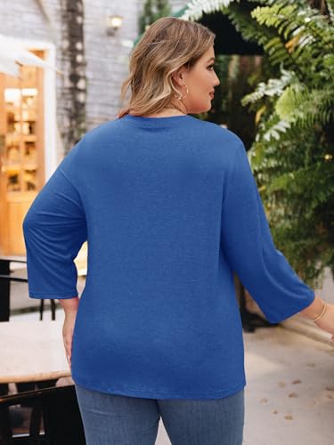 Chulianyouhuo Womens Plus Size Tops Casual 3/4 Sleeve Crewneck Pleated T Shirt Dressy Loose Tunic Blouse4