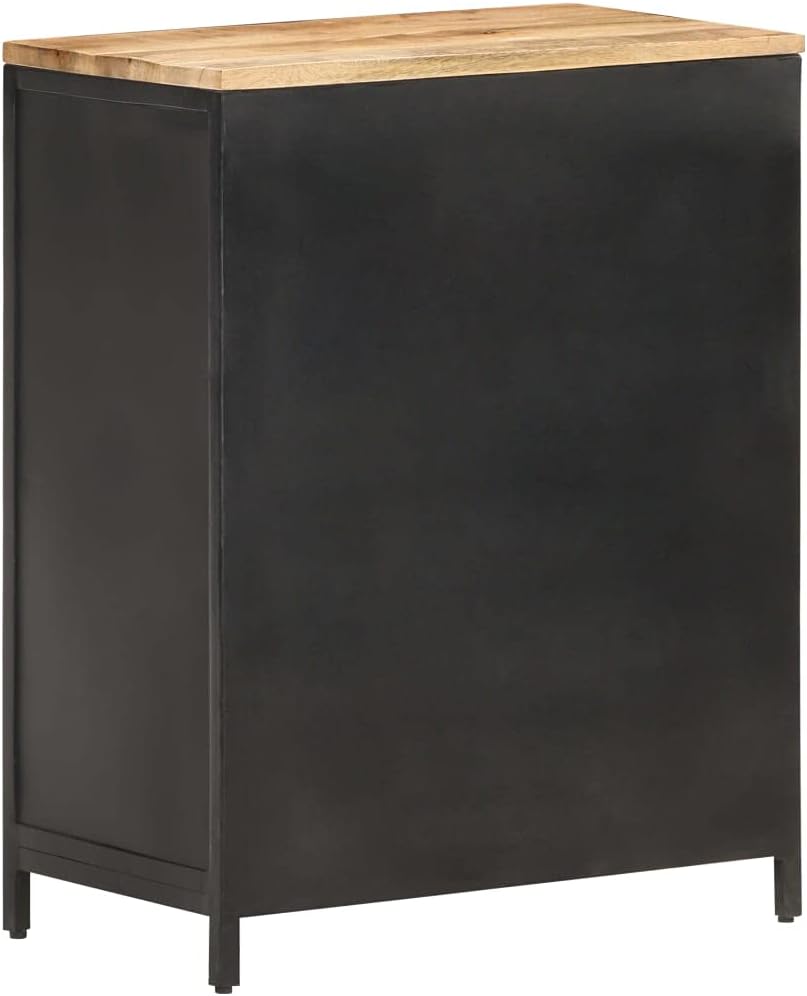 Industrial Style Sideboard with Solid Mango Wood and Powder-Coated Iron Frame, 23.6x13.8x30.7 Inches, Black, 2 Spacious Compartments, Includes Mounting Kit for Secure Wall