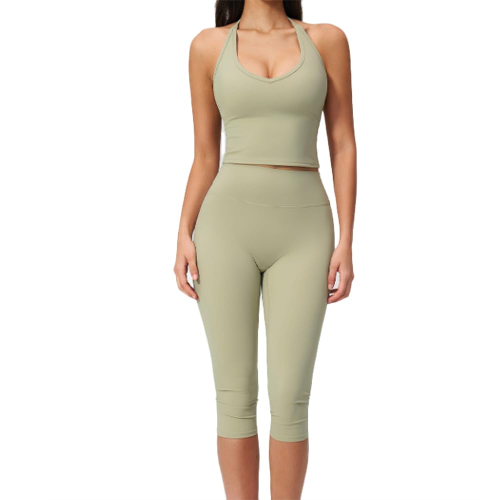 XYFfybhsd Vests and Sportswear Set for Women Slim-Fitting and Slimming Casual Yoga Set(Size:M,Color:Green)