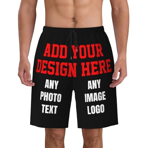 Custom Swim Trunks for Men - Personalized Beach Shorts With Photo, Text, Face - Quick Dry Summer Swimwear - Small