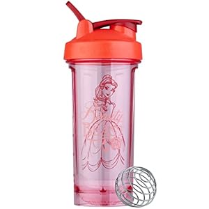 BlenderBottle Disney Princess Shaker Bottle Pro Series, Perfect for Protein Shakes and Pre Workout, 28-Ounce, Belle,Red