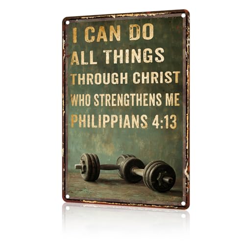 macago Gym Metal Tin Sign I Can Do All Things Through Christ Gym Motivational Retro Sign For Workout Home Motivational Fitness Workout Posters Wall Art 8x12inch