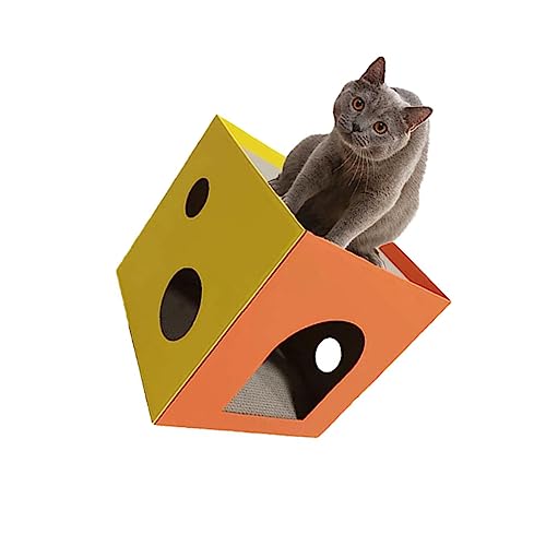 猫 爪とぎ キャットハウス 段ボール スクラッチャー キューブ 箱型 小型 室内 ケージ 組立簡単 寝床 猫ベッド 猫小屋 隠れ家 爪研ぎ ボックス イエロー オレンジ