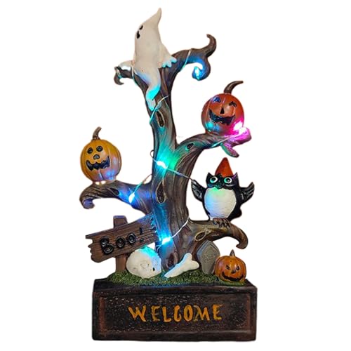 Pommyyn ハロウィンツリースタチュー,怖い木彫像 ハロウィン オブジェ - 光るレジン製シーンプロップコレクタブルオーナメント 子供 大人 友達 家族 隣人向け