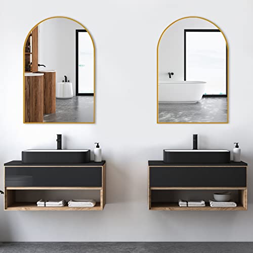 Faruifett Arched Wall Mirror, 24X36 Gold Modern Wall Mounted Mirror, Aluminum Alloy Frame Decorative Mirrors For Bedroom Living Room Entryway #TOP6