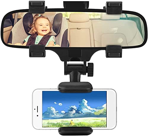 Image of Car, Multifunctional Rearview Mirror Phone Holder, Universal 360 Car Rearview Mirror Mount Stand Holder, GPS Holder Car Phone Stand for All Mobile Phones (Rear View Holder)