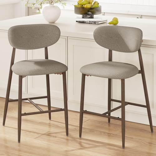 Image of MALOL Bar Stools Set of 2, Upholstered Counter Height bar stools with Backs and Metal Legs, Modern Kitchen Bar Stools for Kitchen Island, Counter, Camel