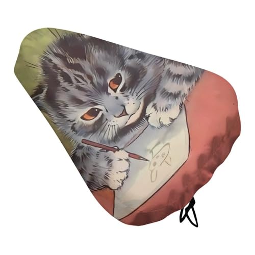 有名画家ルイス・ウェインが描いた猫のシリーズ『ウサギを描いた猫』 自転車サドルカバー 自転車カバー 撥水 サドルカバー 自転車用 着脱簡単 伸縮性 日焼け防止 通勤 通学
