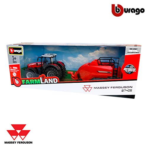 Miniatura Trator Massey Ferguson 8740s Com Enfardadeira Farm 1/40 Burago