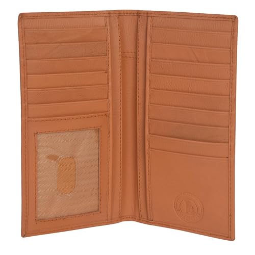 Leatherboss Men's Genuine Leather Long Bifold Wallet | Card Holder Clutch with 6 Card Slots, ID Window, Cash & Checkbook Compartment (Tan) - Main Image