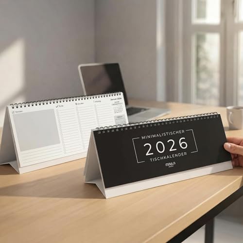 Tischkalender 2026 Quer mit Aufsteller – Wochenkalender zum Aufstellen als Stehkalender – Kalender 2026 Tischkalender Büro – Schreibtischkalender 2026 Wochenübersicht – Nachhaltig & Klimafreundlich