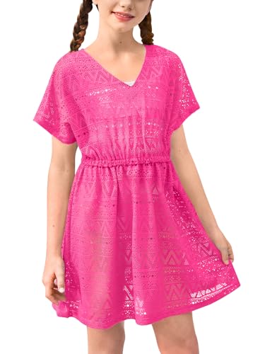 Image of BesserBay Girls Summer Crochet Bat Sleeve Swim Cover Up Kids Fashion Hollow Out Beach Dress 5-14 Years