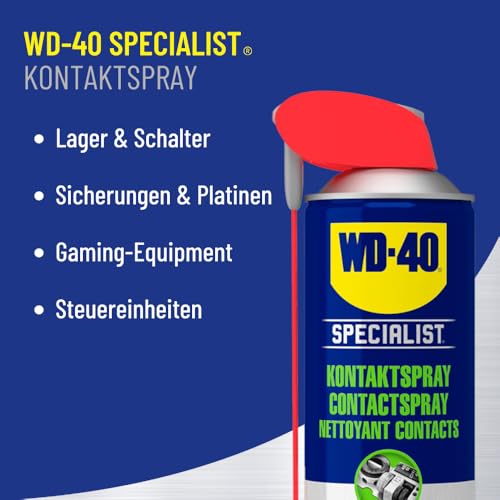WD-40 Specialist Kontaktspray 400 ml – Antistatischer Reiniger für Elektronik, entfernt Feuchtigkeit, Schmutz & Öl, für bessere Leitfähigkeit, rückstandsfreie Reinigung & Schutz vor Kurzschlüssen