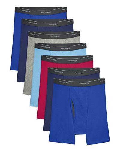 Fruit of the Loom Men's 7Pack Stripes Solids Boxer Briefs Cotton Underwear 2XL