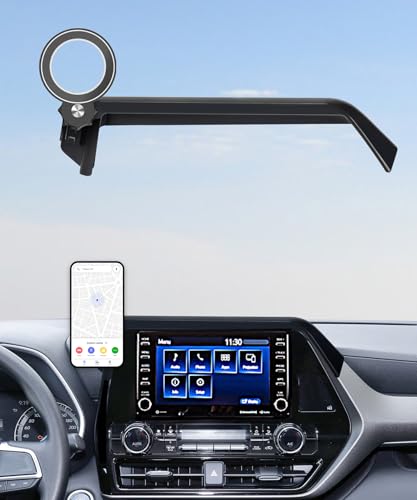 Image of Car Phone Holder for 2020-2025 Toyota Highlander Accessories Apply to 8 Inch Touch Screen Fixed Clip Magnetic Cell Phone Mount Hands-Free 360 Degree Rotation