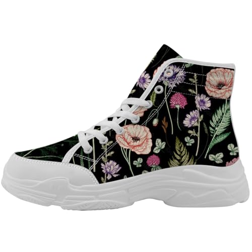 High Top Sneakers for Women Floral Canvas Shoes Gifts for Her Him - Main Image