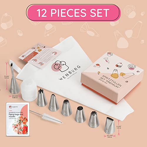 Wenburg Large Piping Bags And Tips Set - 7 Large Icing Tips For Cake Decorating - Cotton Icing Bag - Coupler I Professional Cupcake, Decorating Piping Tips (Premium) #TOP7