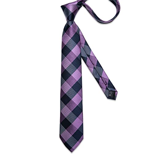 Image of DiBanGu Plaid Ties for Men Silk Checkered Necktie and Pocket Square Cufflinks Tie Clip Set with Gift Box for Wedding Business