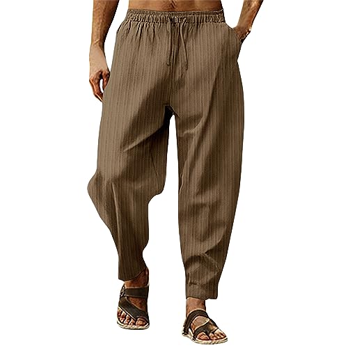 Generisch Pantalones de verano para hombre, largos, ligeros, holgados, pantalones de deporte, islámicos, Erkek, Pantolon, pantalones de senderismo, pantalones de lino, pantalones de yoga, trekking