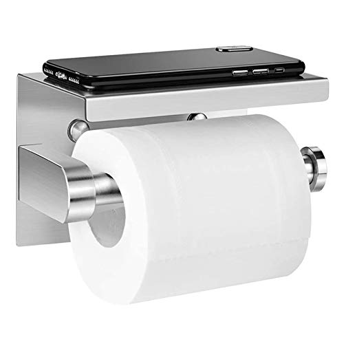 Toilettenpapierhalter Ohne Bohren, Aikziku00ae Selbstklebend Toilettenpapierrollenhalter Edelstahl mit mobiler Telefon Aufbewahrungsfläch für Küche und Badzimmer WC
