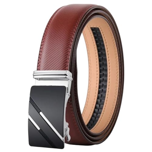 Men's Genuine Leather Automatic Buckle Belt, Solid Color Casual Business Belt Ply36-1245-S28 120cm