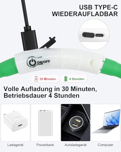 Joytale Leuchthalsband Hund USB Aufladbar Hundehalsband Leuchtend für Große Mittel Kleine Hunde und Welpe, Led Halsband mit 3 Modi für Sicherheit, Grün