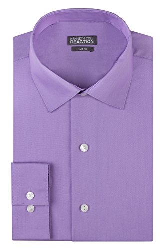 Kenneth Cole Men's Chambray Slim Fit Solid Spread Collar Dress Shirt, Iris, 16.5