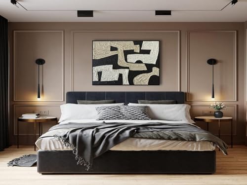 zoinart Black Framed Artwork Wall, Wabi-sabi Black and White Textured Wall Art, Modern Abstract Painting Minimalist Contemporary Art 24x36 Inch by zoinart - Used condition - Image 3