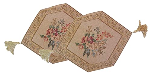 DaDa Bedding Set of 2 Wildflower Wonderland Woven Tapestry Table Runners - 13 x 17-Inch - Elegant Beige Tan Gold Diamond Shape Floral Botanical Handcrafted - 2-Pieces