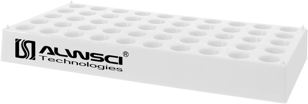 Vial Rack for 4 ml White Autosampler Vial Rack Holder, 50-Well, Hole Diameter: 15mm, Hole Depth: 22 mm, Stackable Vial Racks, Lab Vials Racks,1PK