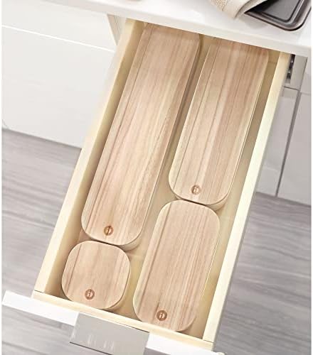 iDesign Drawers Unit, Small Made of BPA-Free Recycled, Plastic Storage Box with Lid from Paulownia Wood, White, Polypropylene, Coconut, 7.3 x 9.1 x 27.6 cm