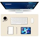 K KNODEL Small Office Leather Desk Mat, Mouse and Keyboard Pad, Computer and Laptop Mat, Desktop Protector and Cover, Writing Pad and Blotter (60x35cm, Ivory Cream)